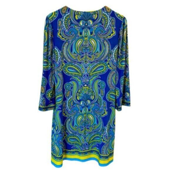 Laundry by Shelli Segal | Blue Green Paisley Lined V Neck Shift Dress Size Large - Picture 8 of 10